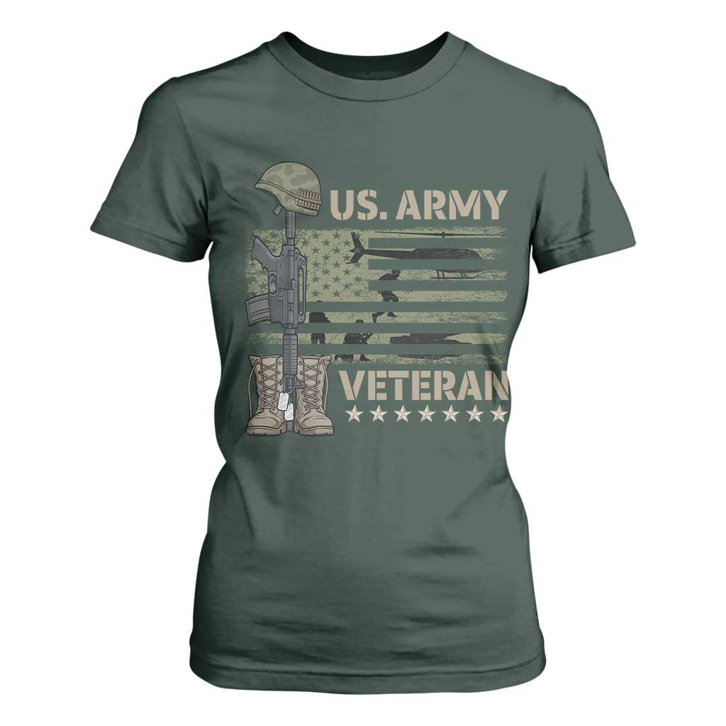 US Arrny Veteran T Shirt For Women Proud Soldier USA Flag Camouflage Military TS14 Dark Forest Green Print Your Wear
