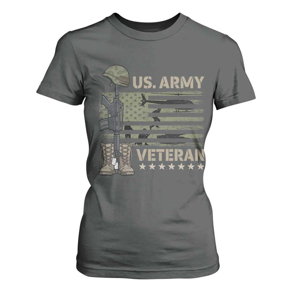US Arrny Veteran T Shirt For Women Proud Soldier USA Flag Camouflage Military TS14 Dark Heather Print Your Wear