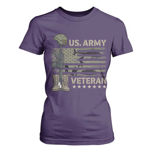 US Arrny Veteran T Shirt For Women Proud Soldier USA Flag Camouflage Military TS14 Purple Print Your Wear