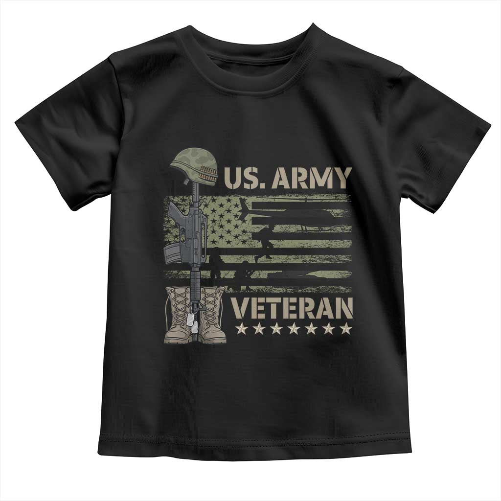 US Arrny Veteran Toddler T Shirt Proud Soldier USA Flag Camouflage Military TS14 Black Print Your Wear