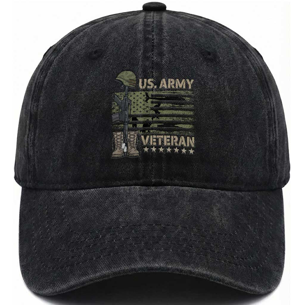 US Arrny Veteran Washed Cotton Baseball Cap Proud Soldier USA Flag Camouflage Military TS14 Washed Cap Universal Fit Black Print Your Wear