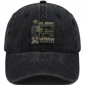 US Arrny Veteran Washed Cotton Baseball Cap Proud Soldier USA Flag Camouflage Military TS14 Washed Cap Universal Fit Black Print Your Wear