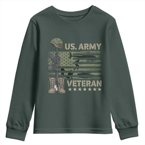 US Arrny Veteran Youth Sweatshirt Proud Soldier USA Flag Camouflage Military TS14 Dark Forest Green Print Your Wear