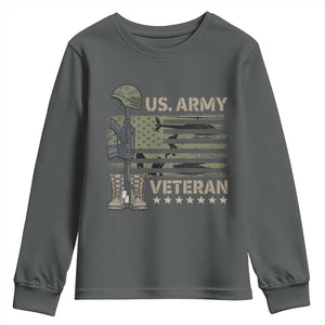 US Arrny Veteran Youth Sweatshirt Proud Soldier USA Flag Camouflage Military TS14 Dark Heather Print Your Wear
