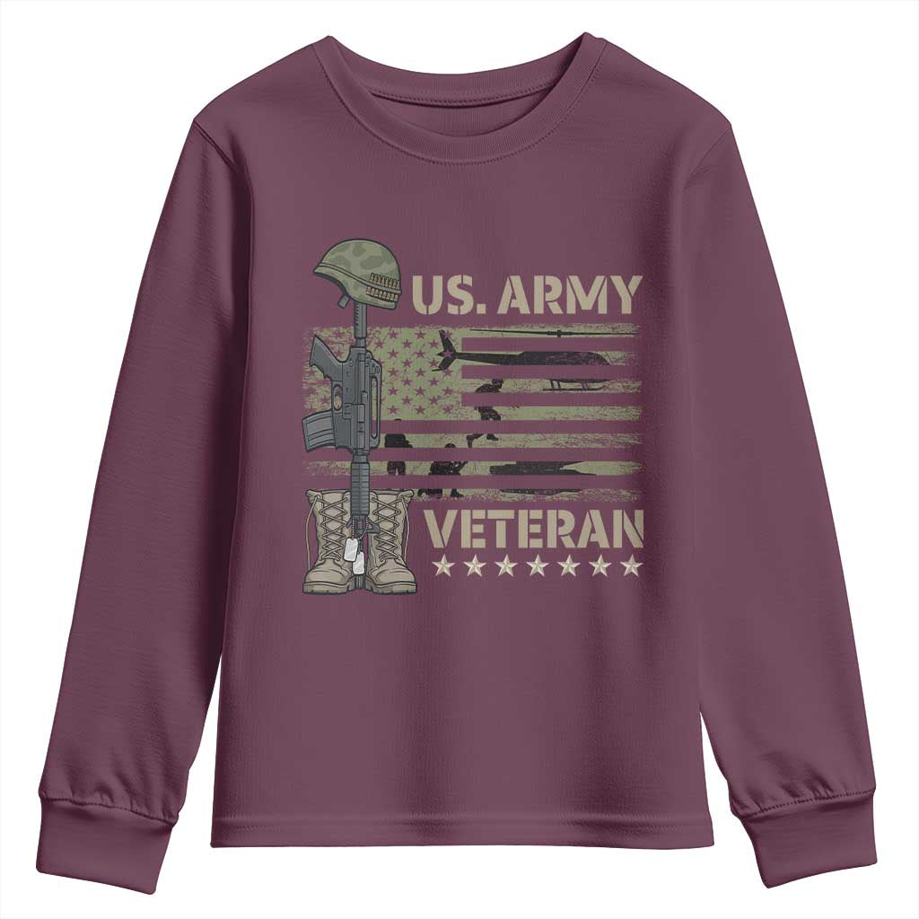US Arrny Veteran Youth Sweatshirt Proud Soldier USA Flag Camouflage Military TS14 Maroon Print Your Wear