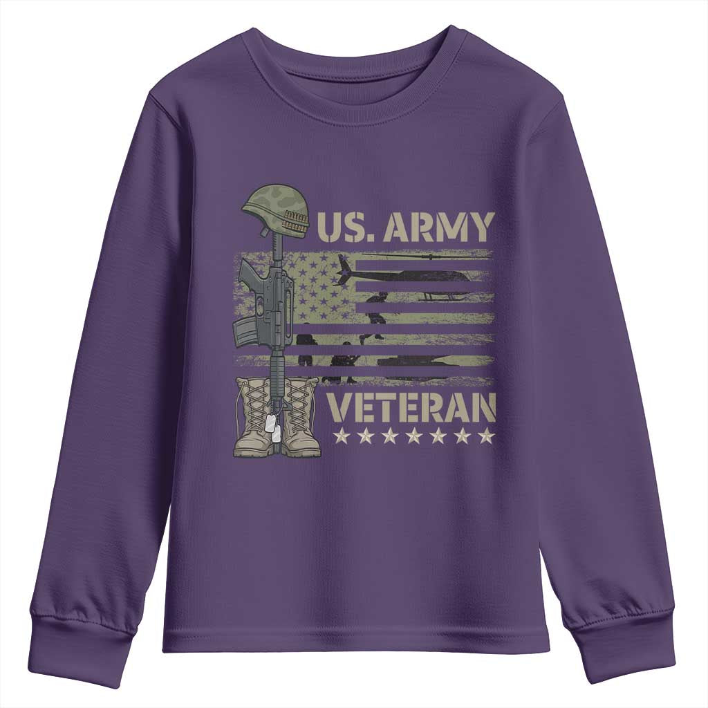 US Arrny Veteran Youth Sweatshirt Proud Soldier USA Flag Camouflage Military TS14 Purple Print Your Wear