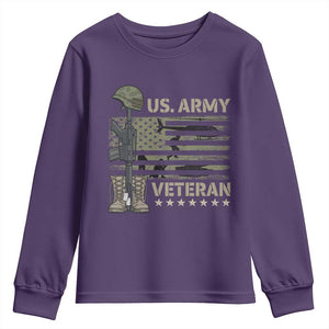 US Arrny Veteran Youth Sweatshirt Proud Soldier USA Flag Camouflage Military TS14 Purple Print Your Wear