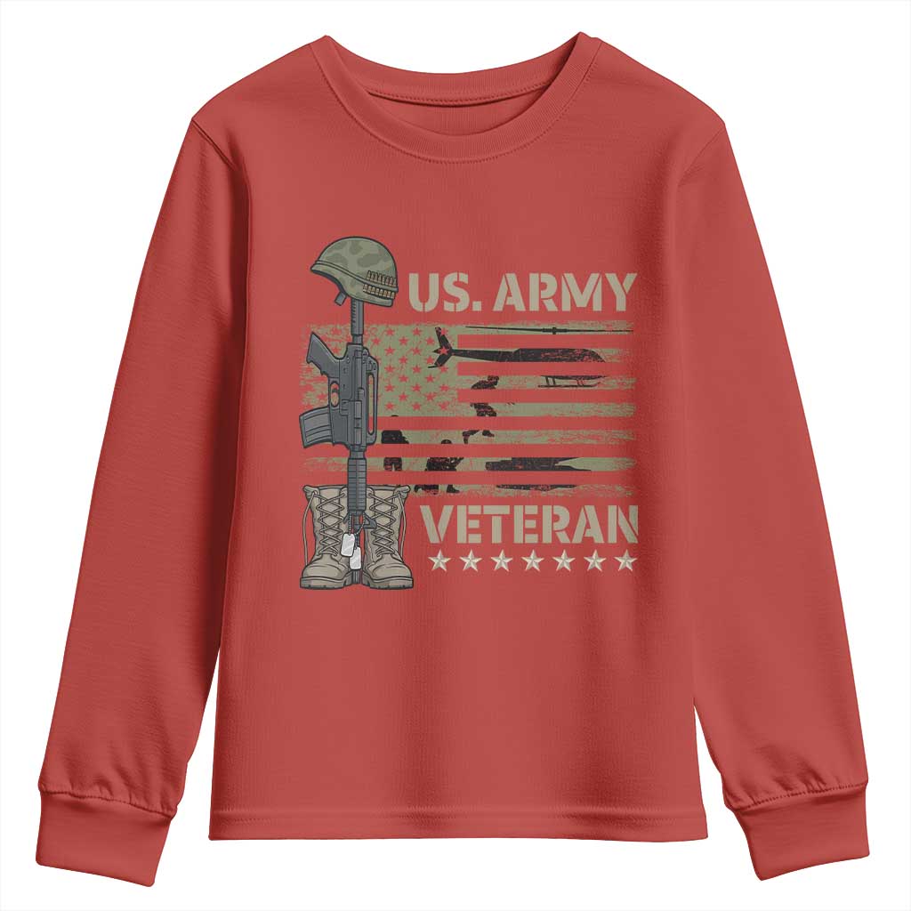 US Arrny Veteran Youth Sweatshirt Proud Soldier USA Flag Camouflage Military TS14 Red Print Your Wear