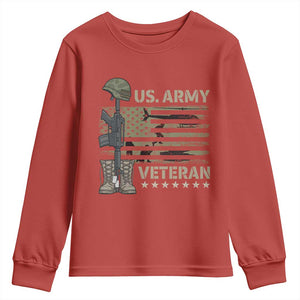 US Arrny Veteran Youth Sweatshirt Proud Soldier USA Flag Camouflage Military TS14 Red Print Your Wear