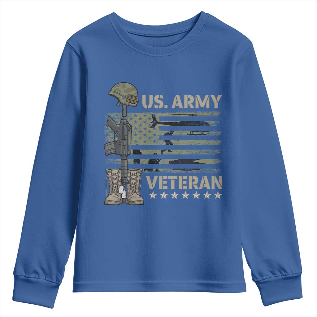 US Arrny Veteran Youth Sweatshirt Proud Soldier USA Flag Camouflage Military TS14 Royal Blue Print Your Wear