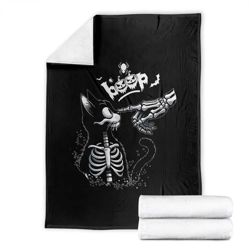 Black Cat Halloween Throw Blanket Skeleton Hand Boop TS14 Black Print Your Wear