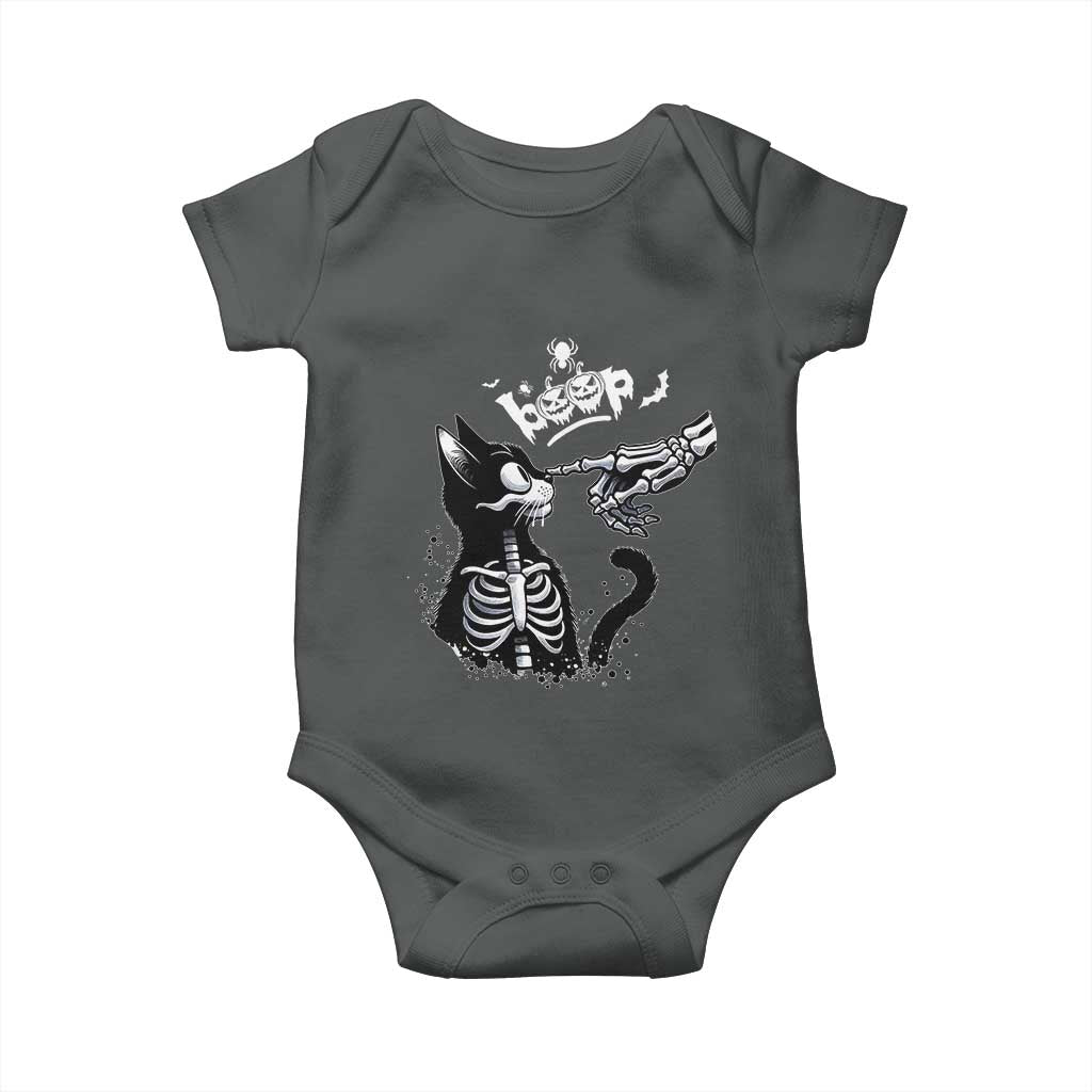 Black Cat Halloween Baby Onesie Skeleton Hand Boop TS14 Dark Heather Print Your Wear