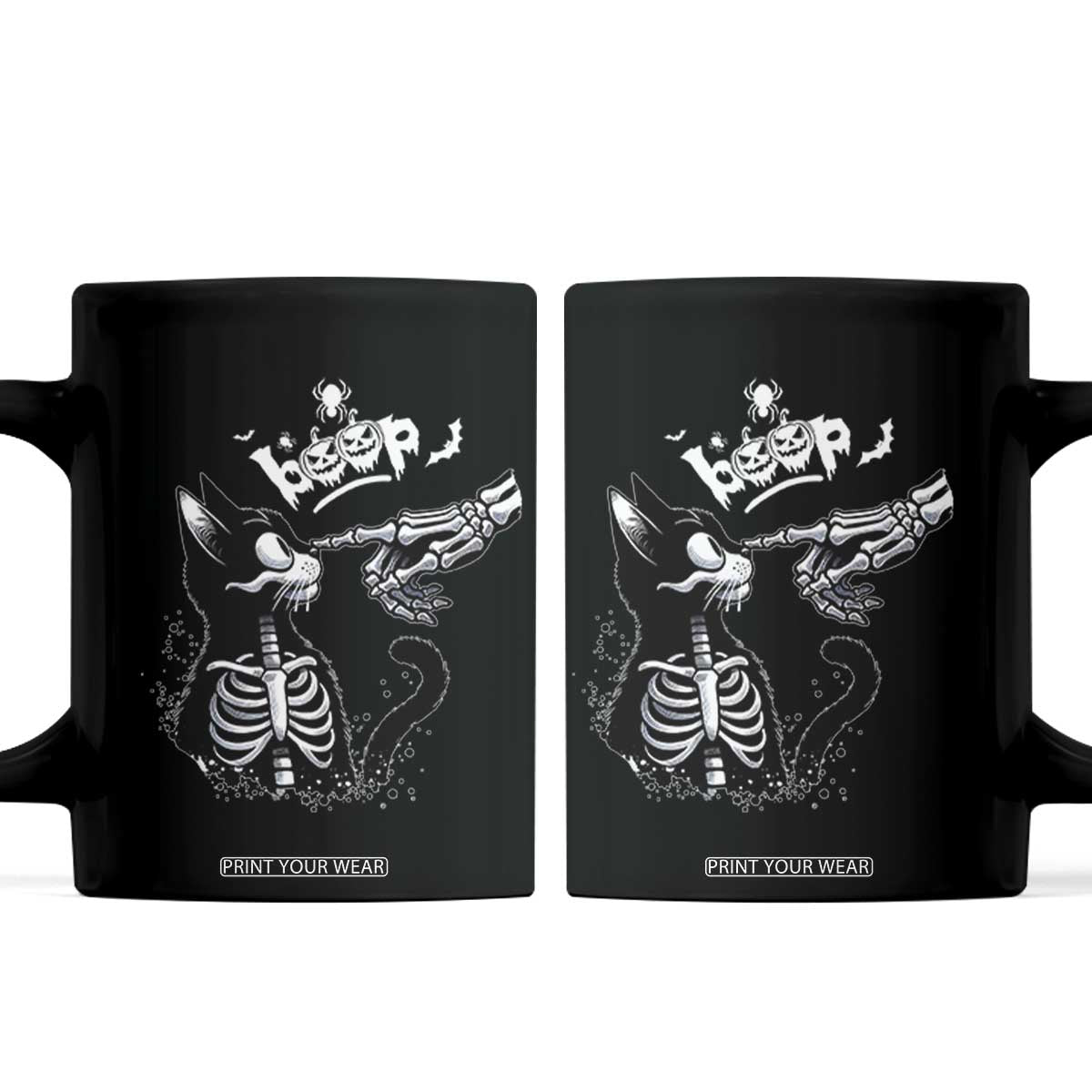 Black Cat Halloween Coffee Mug Skeleton Hand Boop TS14 Black Print Your Wear