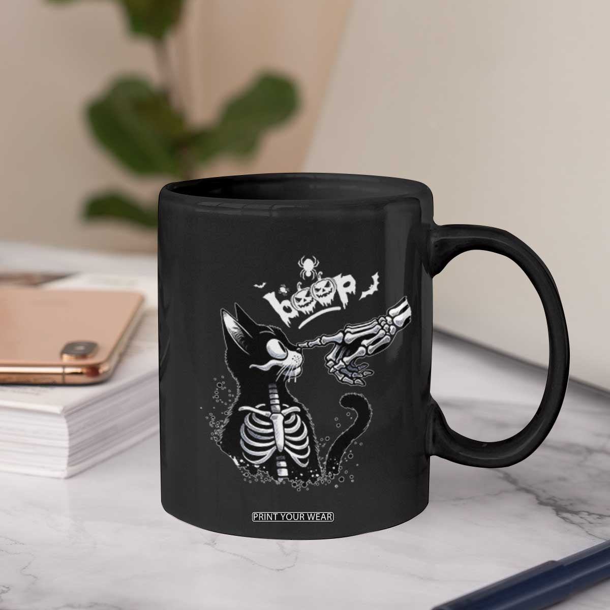 Black Cat Halloween Coffee Mug Skeleton Hand Boop TS14 Print Your Wear