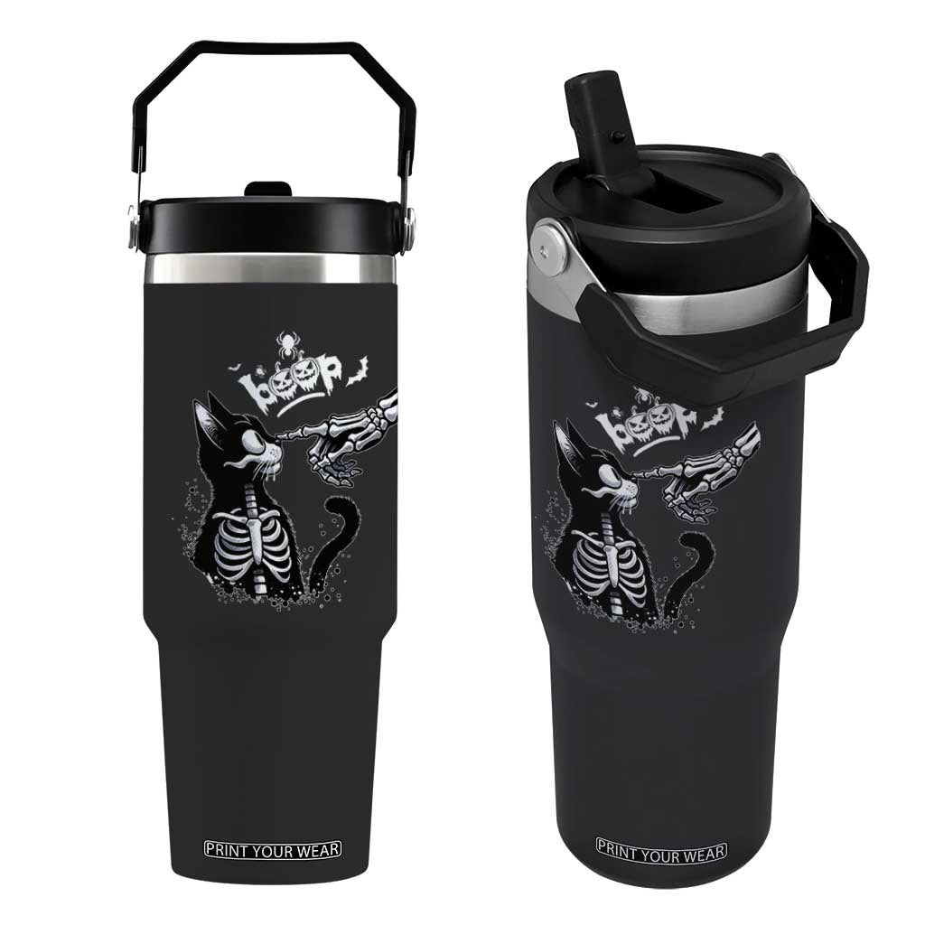 Black Cat Halloween Flip Straw Tumbler Skeleton Hand Boop TS14 One Size: 30 oz Black Print Your Wear
