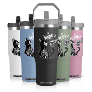 Black Cat Halloween Flip Straw Tumbler Skeleton Hand Boop TS14 Print Your Wear
