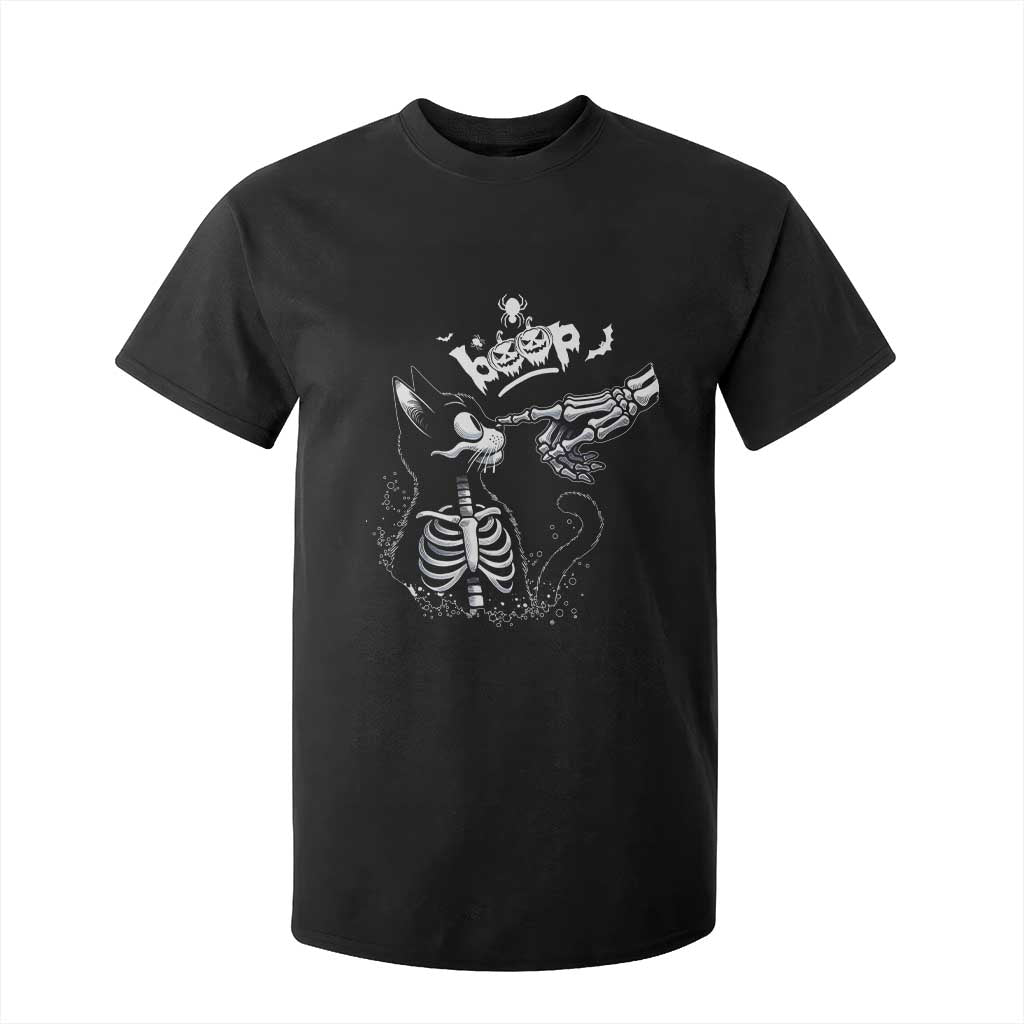 Black Cat Halloween T Shirt For Kid Skeleton Hand Boop TS14 Black Print Your Wear