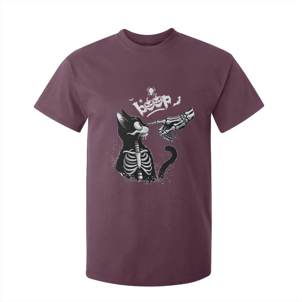 Black Cat Halloween T Shirt For Kid Skeleton Hand Boop TS14 Maroon Print Your Wear