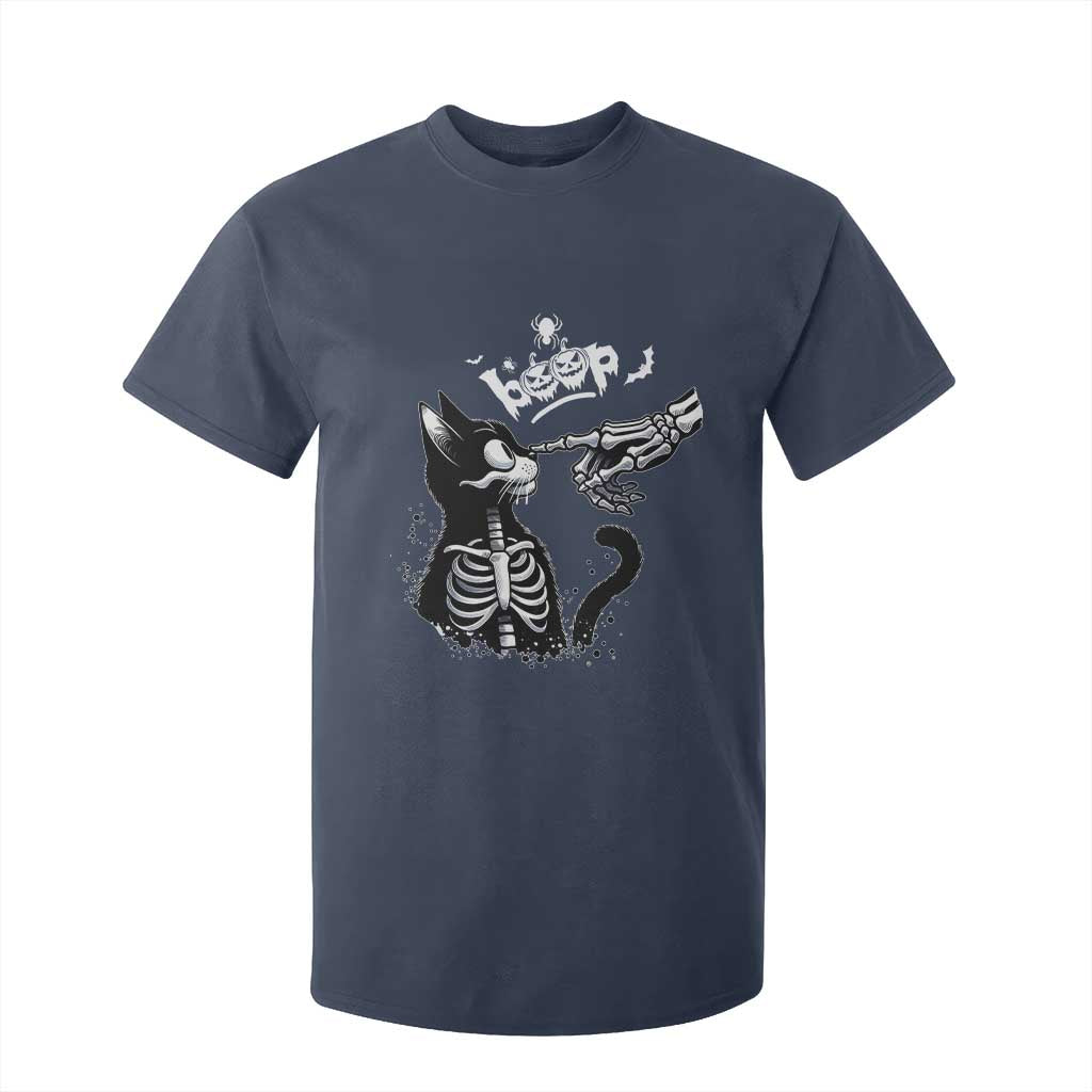 Black Cat Halloween T Shirt For Kid Skeleton Hand Boop TS14 Navy Print Your Wear