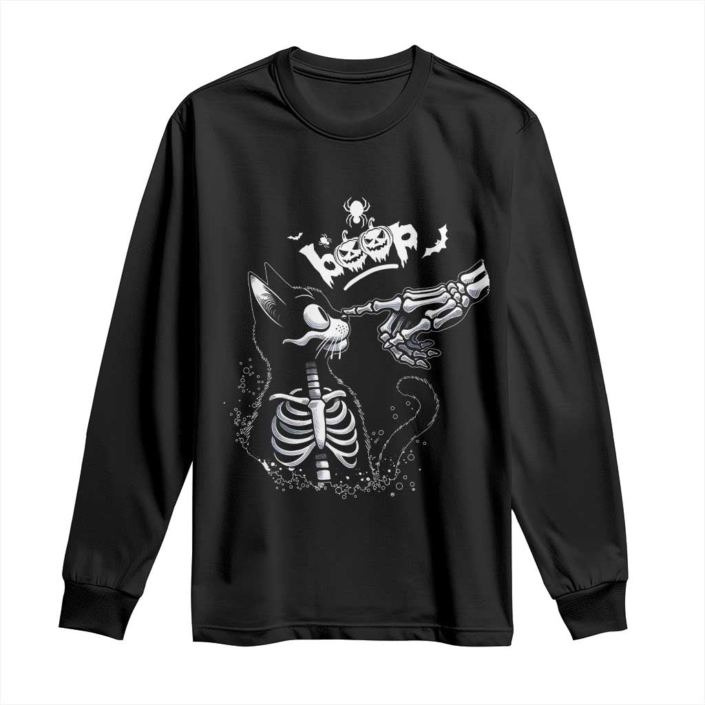 Black Cat Halloween Long Sleeve Shirt Skeleton Hand Boop TS14 Black Print Your Wear