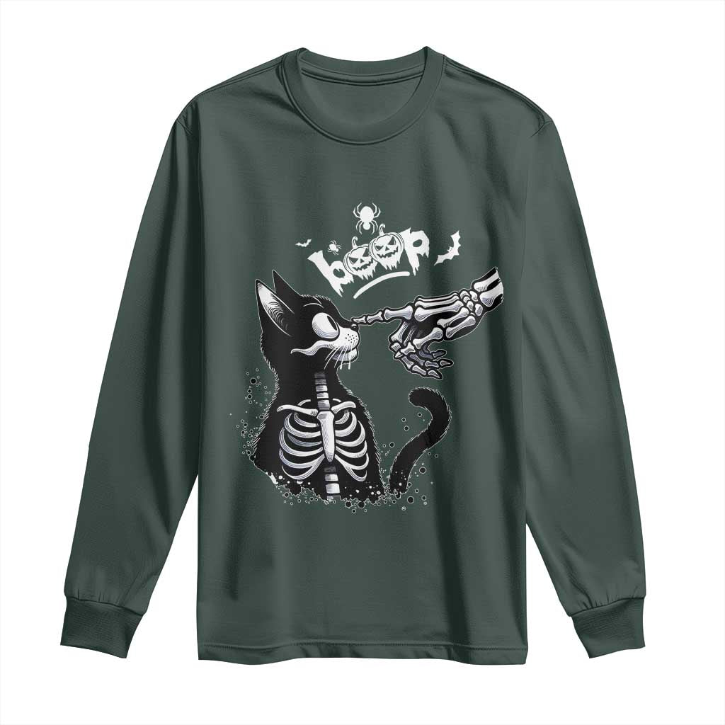 Black Cat Halloween Long Sleeve Shirt Skeleton Hand Boop TS14 Dark Forest Green Print Your Wear