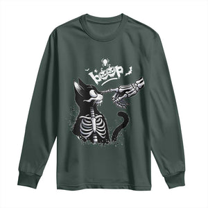 Black Cat Halloween Long Sleeve Shirt Skeleton Hand Boop TS14 Dark Forest Green Print Your Wear