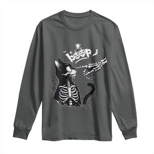 Black Cat Halloween Long Sleeve Shirt Skeleton Hand Boop TS14 Dark Heather Print Your Wear