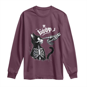 Black Cat Halloween Long Sleeve Shirt Skeleton Hand Boop TS14 Maroon Print Your Wear