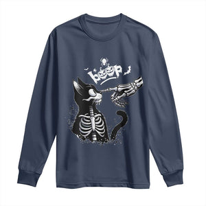 Black Cat Halloween Long Sleeve Shirt Skeleton Hand Boop TS14 Navy Print Your Wear
