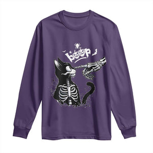 Black Cat Halloween Long Sleeve Shirt Skeleton Hand Boop TS14 Purple Print Your Wear