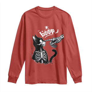 Black Cat Halloween Long Sleeve Shirt Skeleton Hand Boop TS14 Red Print Your Wear