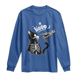 Black Cat Halloween Long Sleeve Shirt Skeleton Hand Boop TS14 Royal Blue Print Your Wear