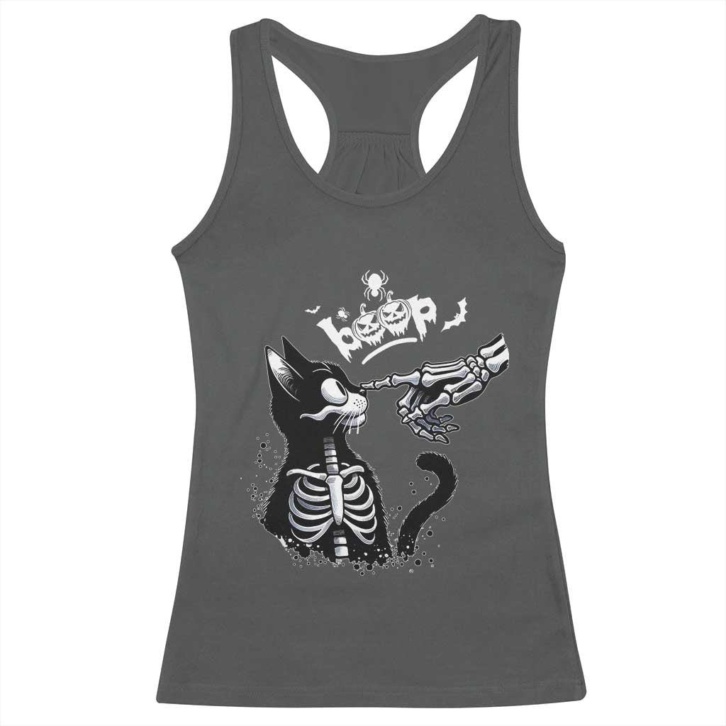 Black Cat Halloween Racerback Tank Top Skeleton Hand Boop TS14 Dark Heather Print Your Wear