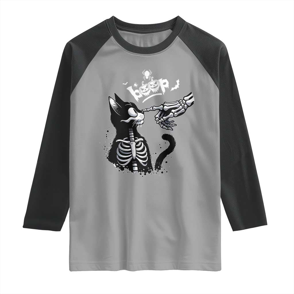 Black Cat Halloween Raglan Shirt Skeleton Hand Boop TS14 Sport Gray Black Print Your Wear