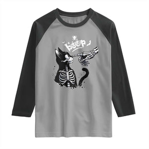 Black Cat Halloween Raglan Shirt Skeleton Hand Boop TS14 Sport Gray Black Print Your Wear