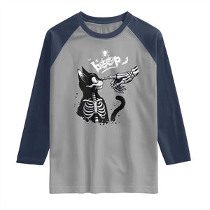 Black Cat Halloween Raglan Shirt Skeleton Hand Boop TS14 Sport Gray Navy Print Your Wear