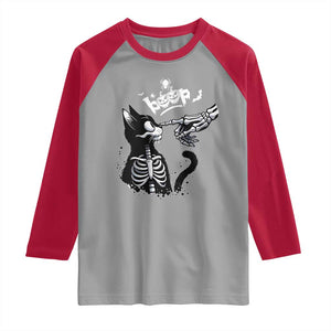 Black Cat Halloween Raglan Shirt Skeleton Hand Boop TS14 Sport Gray Red Print Your Wear