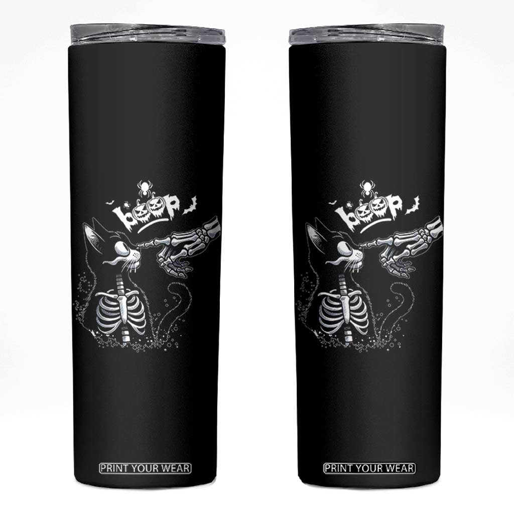 Black Cat Halloween Skinny Tumbler Skeleton Hand Boop TS14 Black Print Your Wear