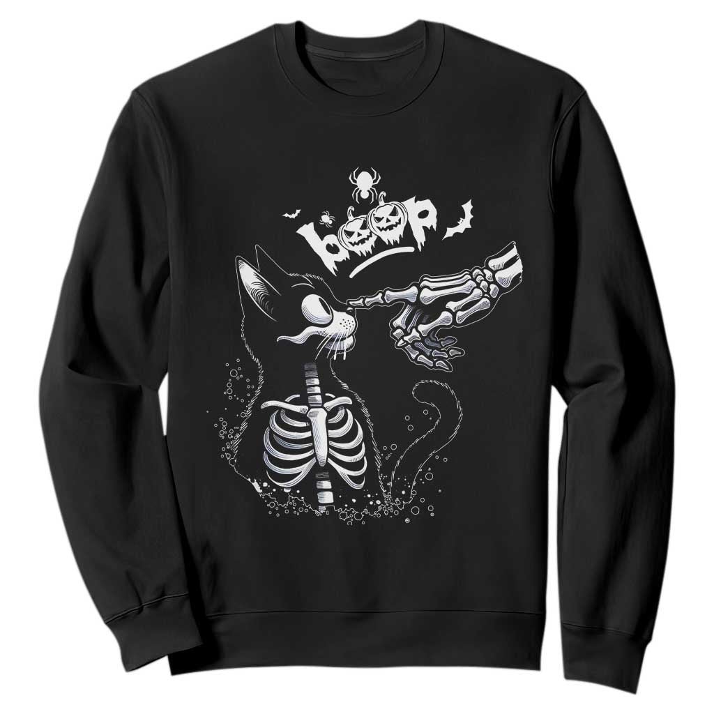 Black Cat Halloween Sweatshirt Skeleton Hand Boop TS14 Black Print Your Wear