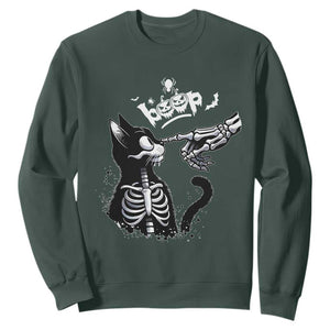Black Cat Halloween Sweatshirt Skeleton Hand Boop TS14 Dark Forest Green Print Your Wear