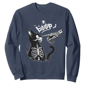 Black Cat Halloween Sweatshirt Skeleton Hand Boop TS14 Navy Print Your Wear