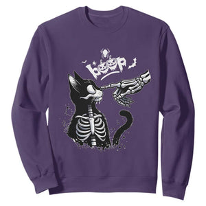 Black Cat Halloween Sweatshirt Skeleton Hand Boop TS14 Purple Print Your Wear