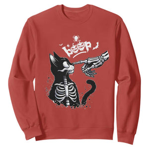 Black Cat Halloween Sweatshirt Skeleton Hand Boop TS14 Red Print Your Wear