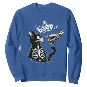 Black Cat Halloween Sweatshirt Skeleton Hand Boop TS14 Royal Blue Print Your Wear