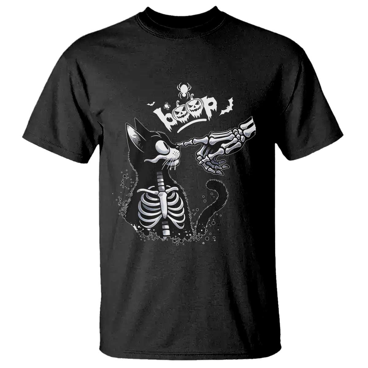 Black Cat Halloween T Shirt Skeleton Hand Boop TS14 Black Print Your Wear