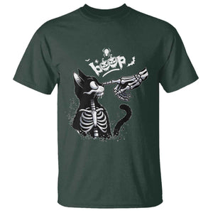 Black Cat Halloween T Shirt Skeleton Hand Boop TS14 Dark Forest Green Print Your Wear