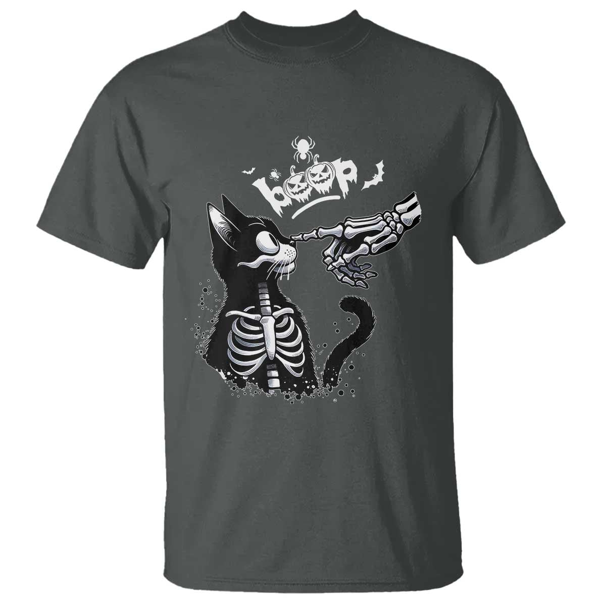 Black Cat Halloween T Shirt Skeleton Hand Boop TS14 Dark Heather Print Your Wear
