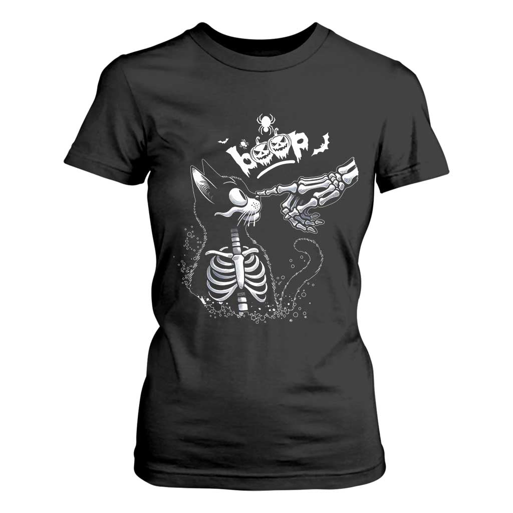 Black Cat Halloween T Shirt For Women Skeleton Hand Boop TS14 Black Print Your Wear