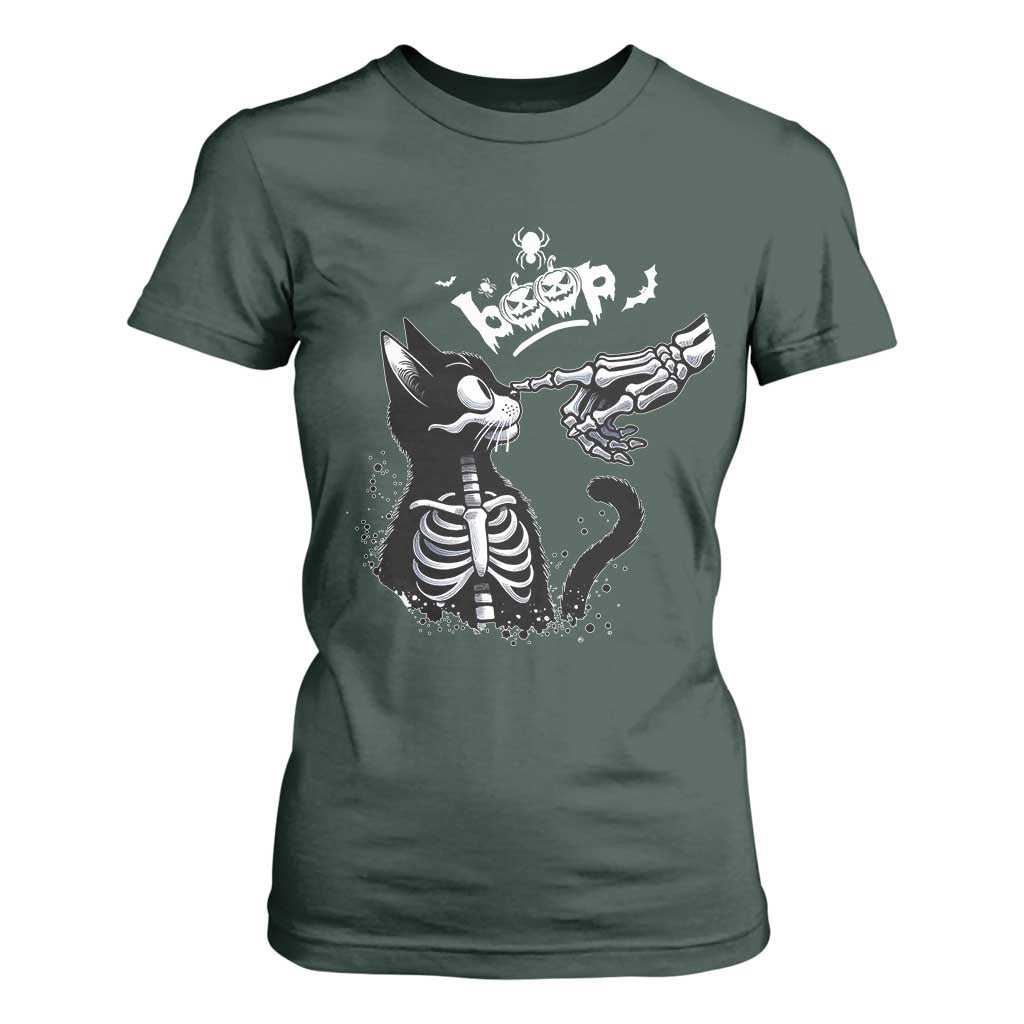 Black Cat Halloween T Shirt For Women Skeleton Hand Boop TS14 Dark Forest Green Print Your Wear