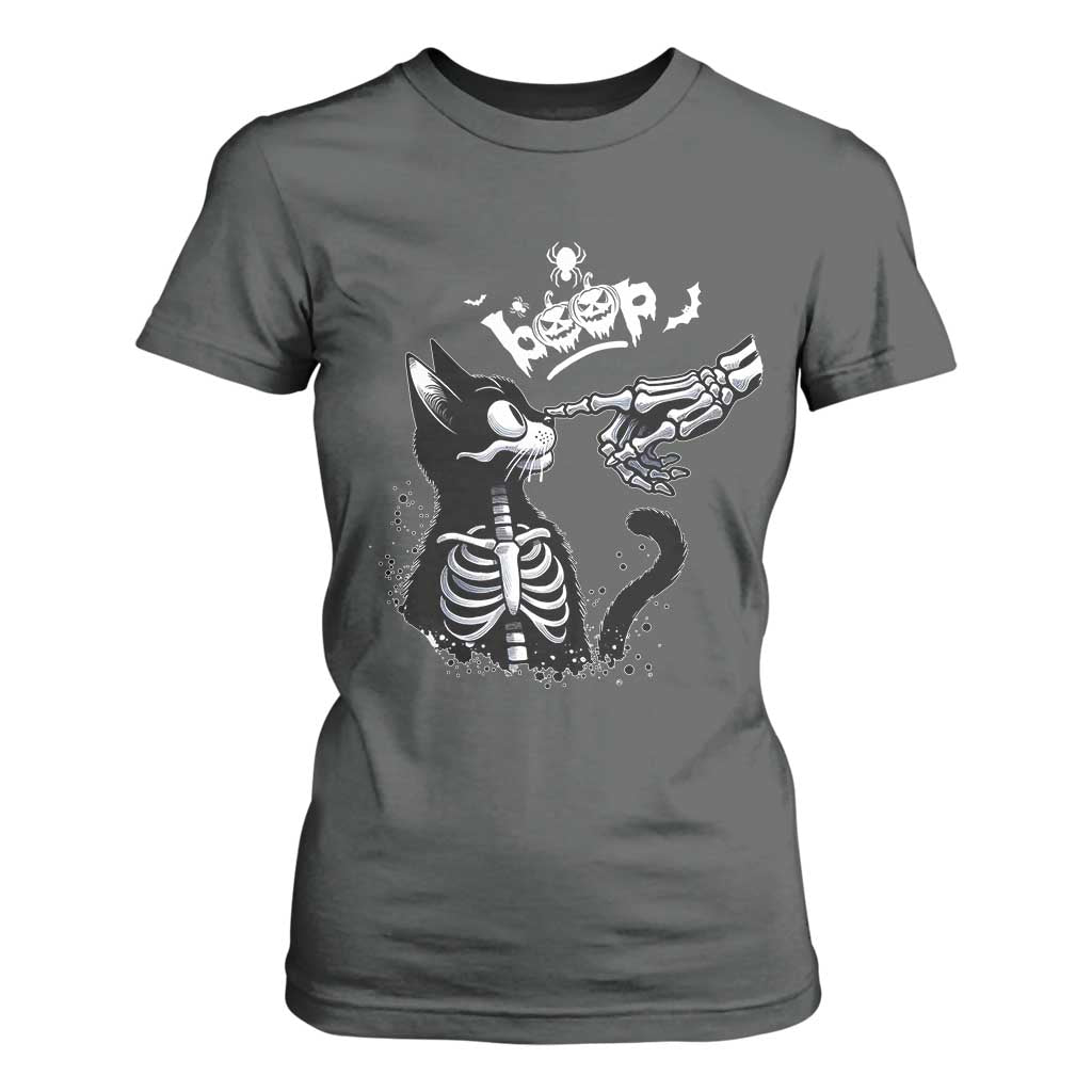 Black Cat Halloween T Shirt For Women Skeleton Hand Boop TS14 Dark Heather Print Your Wear